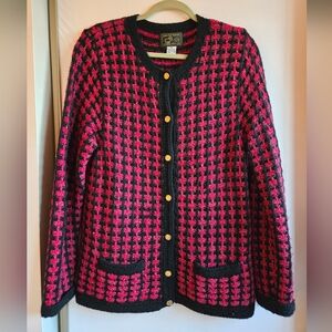 Vintage - Women's Chanel-style Black and Pink Sweater Jacket